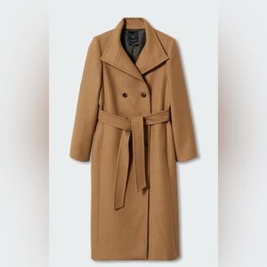 Mango Tan Double-Breasted Coat